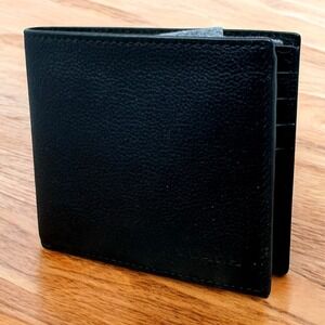Coach Black Pebble Leather Bifold Wallet Men's Dbl Bill Sport Calf F75084